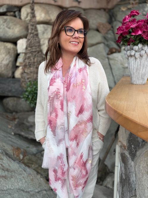 Hovedbilde Skjerf i viskosemix med print – rosa