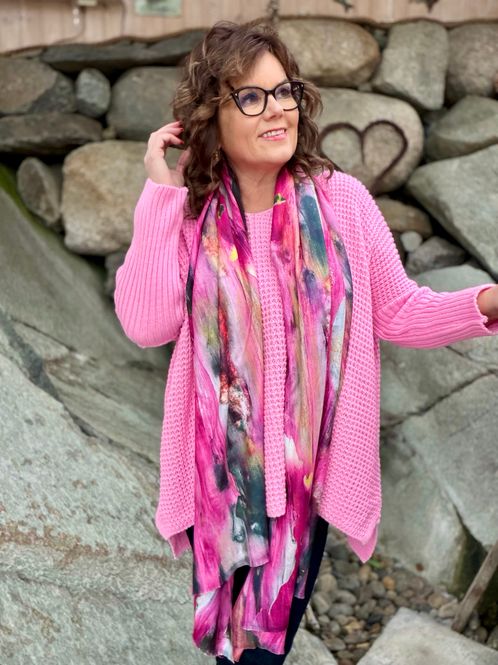 Hovedbilde Skjerf rosa med gull 