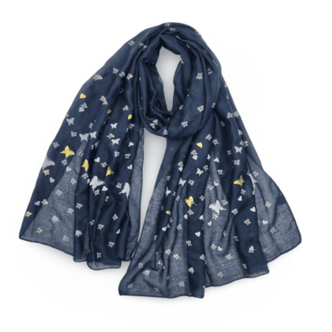 Hovedbilde Skjerf i viscose/bomull – marine med ...