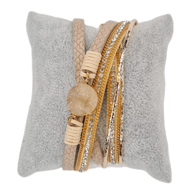 Hovedbilde Armbånd beige/gullmed rund sten 