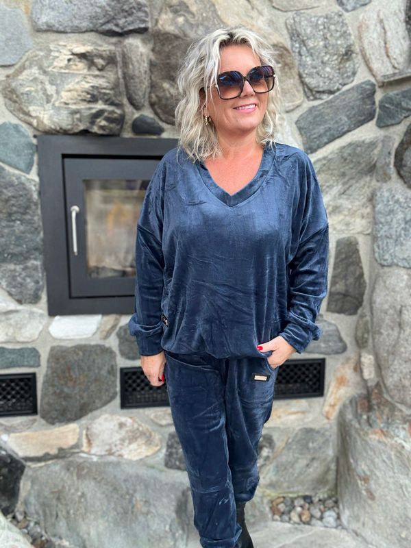 Lux Velour sett marineblå